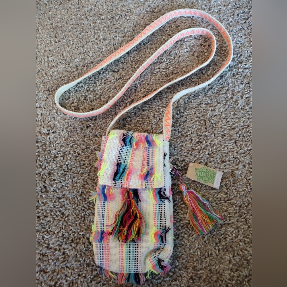America & Beyond Shaggy Thread Colorful Woven Mini Crossbody Bag